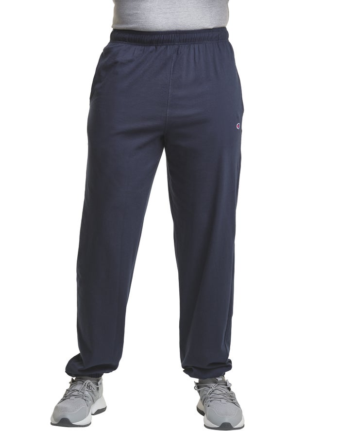 Champion Mens Pants NZ - Big & Tall Cotton Jersey Navy ( 8706-UWCKX )